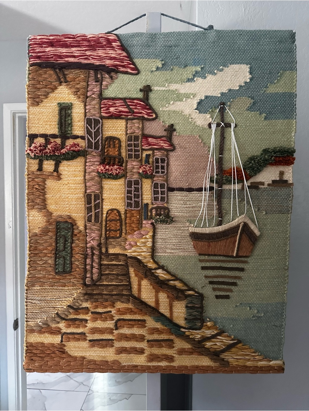 New Vintage Greek/Mediterranean handmade textile wall art, mid-to-late 20th cent